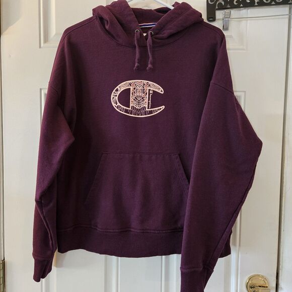 Champion Hoodie Womens Large Purple Cotton Reverse Weave Logo Sweatshirt Berry - Picture 1 of 5